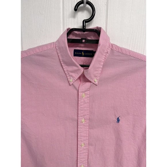 Ralph Lauren Men's Light Pink Checked Collared Button Up Dress Shirt Size XL - Picture 10 of 11